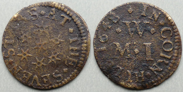 Cornhill, M W (I) AT THE SEVEN STARS 1648 farthing